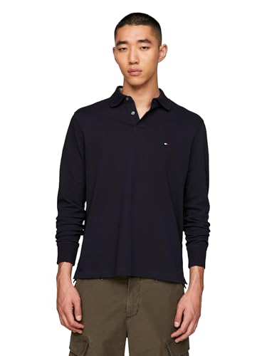 Tommy Hilfiger Polo à Manches Longues pour Homme, Coupe Droite, en Coton piqué Stretch et Bio, Desert Sky, XX-Large