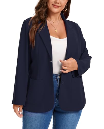 MINTLIMIT Blazers for Women Business Casual Long Sleeve Notched Lapel Button Plus Size Blazer Work Professional Office Outfits with Pocket,2XL Navy Blue2