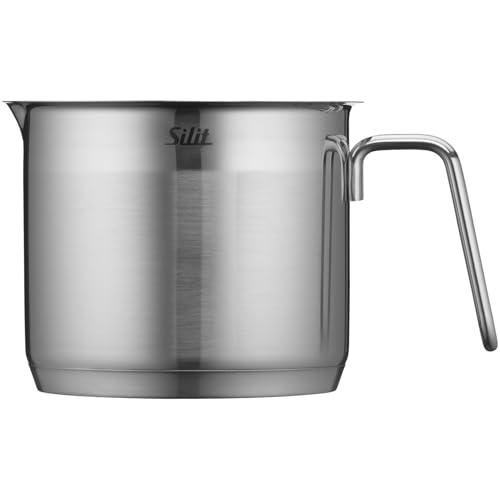 Foto von Silit Achat Milchtopf Induktion mit Glasdeckel 14 cm, hoher Kochtopf 1,7l, Edelstahl teilmattiert, Milchkopchtopf Induktion, unbeschichtet, backofengeeignet