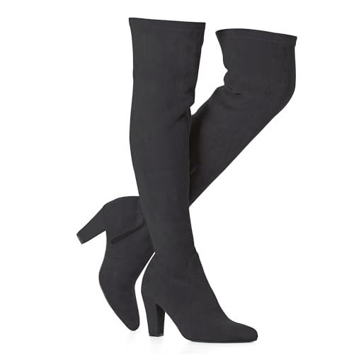 N.N.G Women's Over The Knee Boots, Faux Suede, 3-Inch Stiletto Heel, Side Zip, Black, Almond Toe for Party, Evening, Office Wear, Size 9