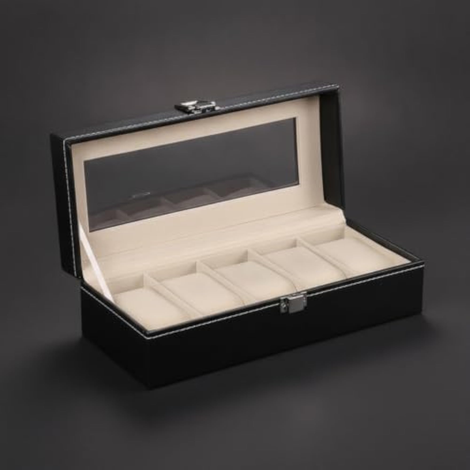 PU Leather Watch Display Box with Glass Lid