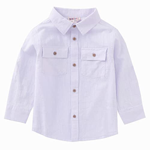 Image of MOMOLAND Little Big Boys Long Sleeve Woven Cotton Button Down Linen Design Shirt Solid Printed