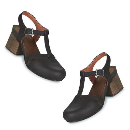 Women Vintage Chunky Heel Mary Jane Sandal Pumps Round Closed Toe Ankle T-Strap Dress Sandals Chunky Block Heels Cutout Mary Jane Pumps Buckle Office Ladies Comfort Party 4-11 M US