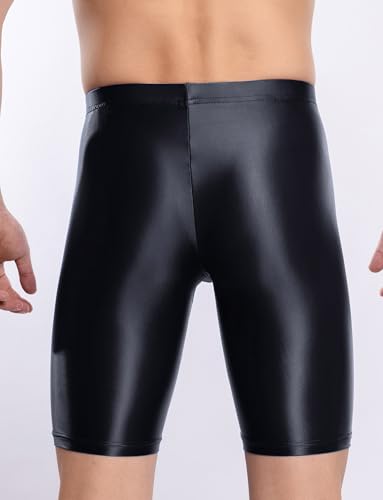 FEOYA Men's Shiny Glossy Oily Compression Shorts Tights Bulge Pouch Skinny See Through Sheer Trunks Bottoms for Bodybuilding2