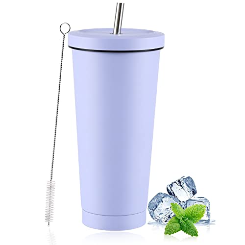 Wivop Iced Coffee Tumbler With Lid And Straw, 25 Oz Insulated Stainless Steel Cup, Double Wall Vacuum Travel Coffee Mug, Reusable Water Cup Keeps Drinks Cold & Hot, Light Purple 1 Pack #TOP1