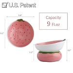 Ceramic Raised Cat Bowl - Pink Elevated Food Bowl for Indoor Cats, Anti-Vomiting & Spine Protection, Cute Tilted Dish for Flat-Faced Cats and Kittens (Strawberry Shaped) - Image 2