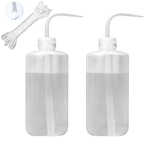 2er Bewässerung Flasche 500 ml mit 15 Feet Selbstbewässerung Docht für Zimmerpflanzen Sukkulente Kaktus Kunststoff Squeeze Wasser kann Bonsai Terrarium Orchideen Sämling Lab Wash Label Tattoo Gerät