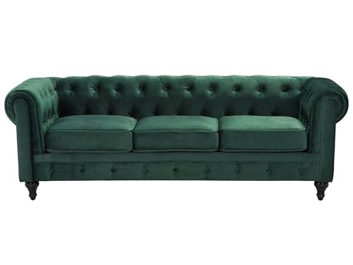 Beliani Klassisches Chesterfield Sofa Samtstoff Polstersofa 3-Sizter grün Chesterfield