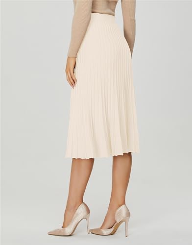 Women's Knit Maxi Pleated Skirts, High Waist Elastic A Line Long Skirt for Fall Winter2