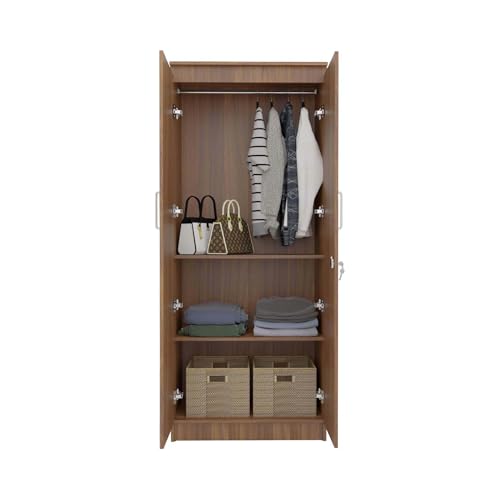 Image of Amazon Brand - Solimo Duo Plus 2 Door Engineer Wood Wardrobe for Clothes Storage with Hanging Hanger for Bedroom, Living Room, Cupboard, Wooden Almirah - Leon Teak