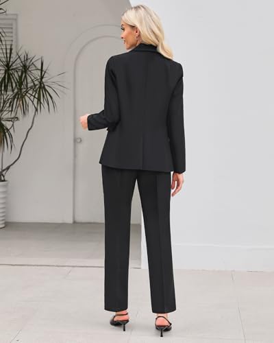 LookbookStore Pant Suits for Women Dressy 2 Piece Blazer and High Rise Straight Leg Pants Sets Business Casual Outfits3