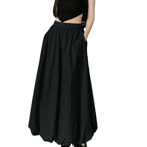 Casual Stretchy Women's Sweet Girl's Puffy Solid Color Versatile A-Line Skirt High-Waisted Slim Long Skirt