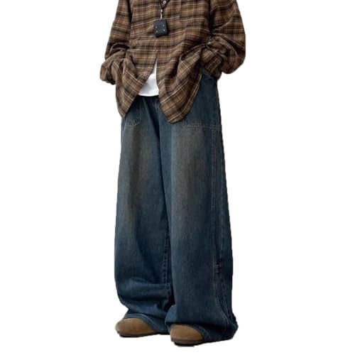 Men Retro Straight Tube Loose Jeans Couple Washed Wide Leg Casual Pants