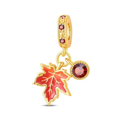 BEVALY Gold Maple Leave Charm for Bracelets and Necklaces 926 Sterling Silver Beads Charms Jewelry Gift for Women and Friend