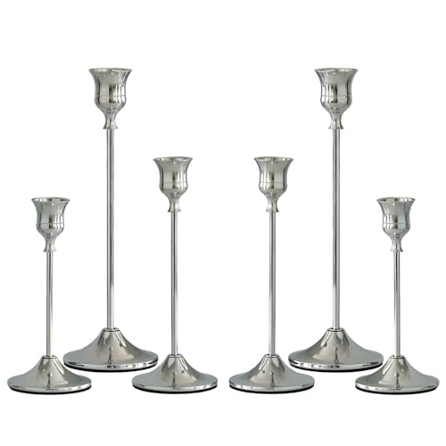 Taper Candlestick Holders Set - Choose from 3 Elegant Colors (Black/Gold/Silver) Multi-Size Metal Candle Holders for Home Decor, Parties (Silver)
