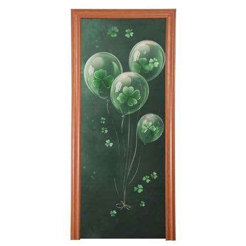 FLildon St Patrick's Day Balloons with Clover Door Cover Decoration, Party Accessory Porch Decor for Festive Ornament Room Door Covers 36 x 98 Inch