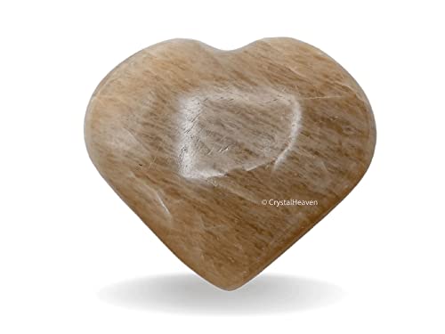Image of Crystal Heaven Certified Cream Moonstone Heart Palm Pebbles Stones For Anxiety Stress Relief Massage-Aaa Grade Original Healing Gemstone Agate Heart Palm Stone For Yoga Meditation Spiritual