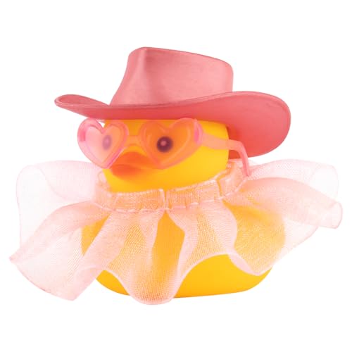 wonuu Rubber Duck Car Ornaments Duck Car Dashboard Decorations for Cute Car Accessories with Dress Heart Shape Sunglasses, Pink-Pink Skirt