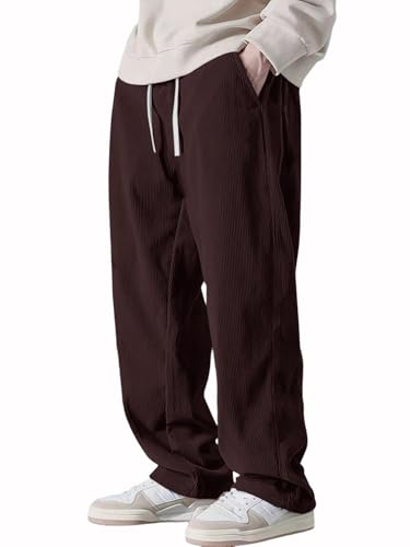 Image of Pinkmint Men's Stretchable Ribbed Track Pants | Poly Lycra Relaxed Fit Trousers | Elastic Waist Drawstring Joggers | Casual, Gym, Lounge Wear for Men