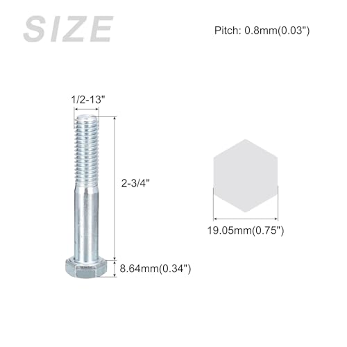 Image of METALLIXITY Hex Bolts (1 /2-13x2-3 /4 inch) 5Pcs, Carbon Steel Zinc Plated Partial Threaded, Coarse Thread UNC Hex Head Screw Bolt - for Furniture Repair, Silver