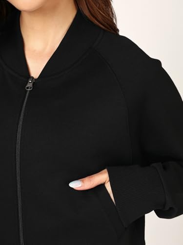 Image of Bewakoof Women's Solid Regular Fit Full Sleeve High Neck Polycotton Crop Sweatshirt