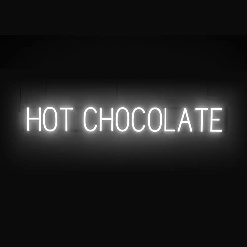 Image of SpellBrite LED Neon HOT CHOCOLATE Sign for Business - White, 49 inch x 6 inch | Ultra-Bright Click-Together Signage for Cafes, with Visibility from 500 Feet - 8 Animations, 6 Brightness Settings