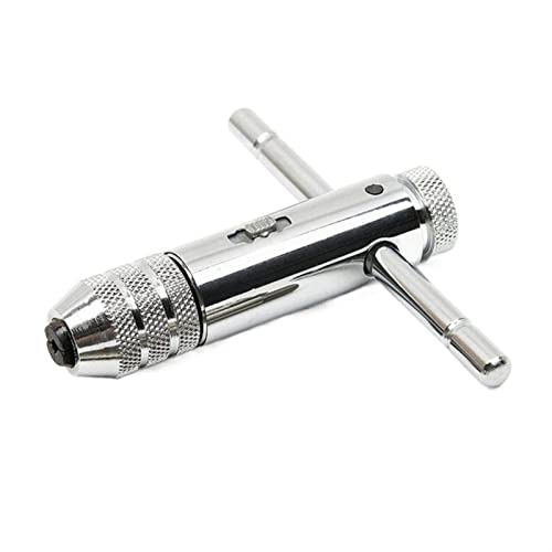 Adjustable Silver T-Handle Ratchet Tap Holder Wrench with 5pcs M3-M8 3mm-8mm Machine Screw Thread Metric Plug MINGPING (Color : 320W A)