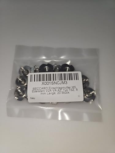 SECCARO Einschlagmutter M5, Edelstahl V2A VA A2, Typ TSZ, 8 mm Länge, 20 Stück