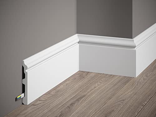 Mardom Decor - Battiscopa Bianca in Polimeri Duri (Misure 200x11,7x1,4 cm) Zoccolo Facile da Installare su Muro e Pareti, Resistente all'Umidità
