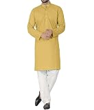 Indischer Herren-Pyjama-Pyjama-Set aus Baumwolle mit Pultdach, PartyWare für einen smarten Look. Farbe: Beige (127 cm)