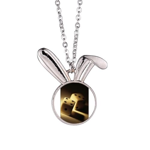 Collier pendentif dés de jeu et lapin en argent, bijou fantaisie et tendance pour femme