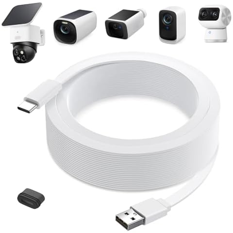25ft Power Cable for eufy SoloCam S220/S340, C210, Power Extension Cable for eufyCam 3/S330, 3C/S300, Weatherproof Flat Charging Cord for eufy Indoor Cam S350/C220/C210, Indoor Outdoor Use Cover