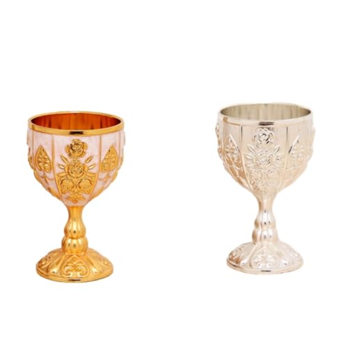 AENZA Vintage Calice Dorato, Vintage Metallo Goffrato, Calice di Grappa, Bicchiere per pirituosi domestici (argento + oro bianco)