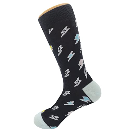 Stellar Lightning Bolt Dress Socks Funny Novelty Crazy Fun Design Men Size 8-12 Cotton Casual Crew Colorful Funky Fancy Socks Gift for Men3