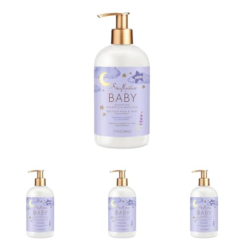 Image of Shea Moisture Baby Shampoo & Bath Milk Manuka Honey & Lavender for Delicate Hair and Skin Nighttime Skin and Hair Care Regimen 13 oz (Pack of 4)