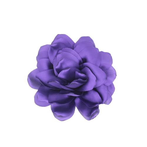 Image of Large Camellia Satin Fabric Flower Brooch Pins Hairpin for Women,ladies. (Deep purple)