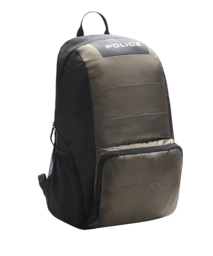 Image of Police 20L Laptop Backpack for Men & Women | Lightweight Office & Travel Bag with Adjustable Padded Straps | Water-Resistant | Army Green & Black