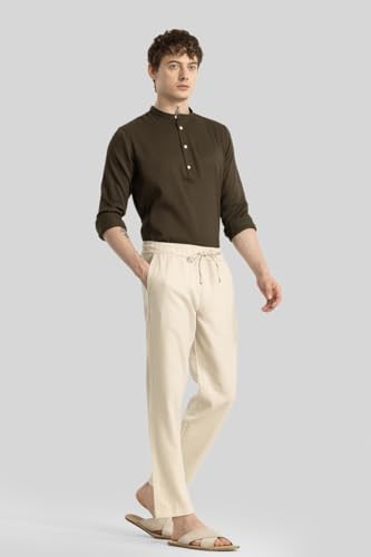 Image of SNITCH Martino Hazelnut Plain Slim Fit Trousers