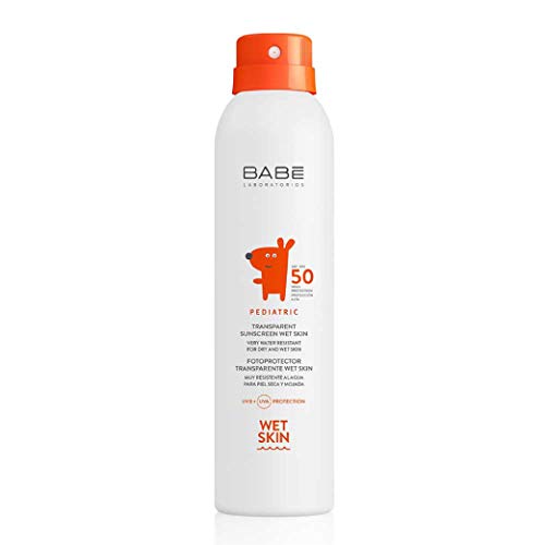 Laboratorios Babé - Pediatric Fotoprotector Wet Skin Spf 50, Fotoprotector Pediátrico, Piel Delicada, Protección Solar, Spray Fotoprotector 50, Very Water Resistant, Transparente, 200 Mililitros