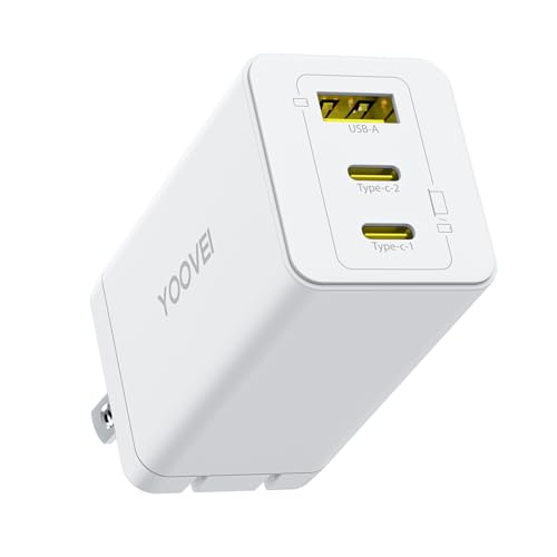 YOOVEI USB C Charger 65W Block,3-Port Fast Charger,GaN Type Foldable Adapter,for MacBook Pro/Air,for iPad Pro/Air,Galaxy S23/S24,Dell XPS 13,for iPhone 16 Pro Max/16 Plus/16 Pro/16/15/14/13 etc,White -  FYD-DQ-19U