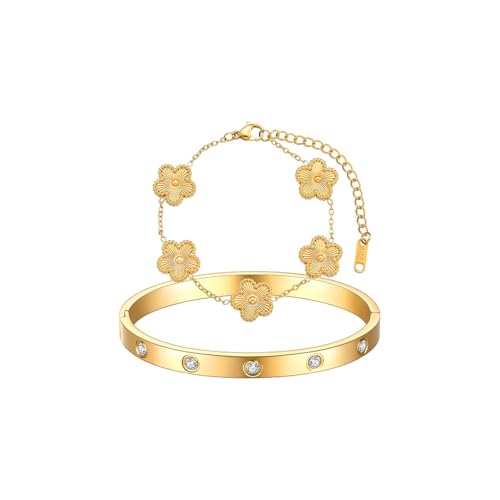 Gkaopi 2 Piezas Trebol 4 Hojas Pulsera Mujer 18K Oro Pulsera...