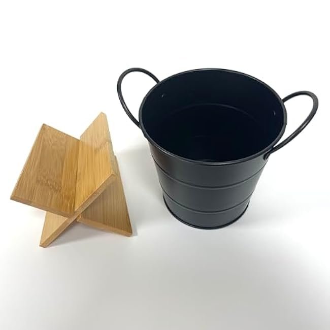 Stainless Steel Utensil Holder Silverware Organizer Cutlery Bucket with 3 Compartment divided by a Removable bamboo Divider (Black)