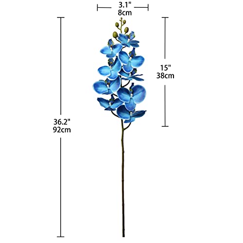 DILATATA Blue Real Touch Orchid 9 Blooms, 36'' Tall Artificial Plant for Home Decor, Office