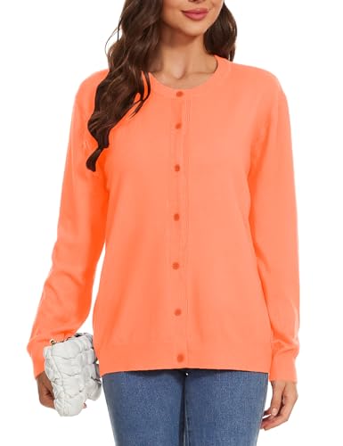 Image of Womens Cardigan Sweaters Basic Button Down Casual Dressy Classic Crewneck Long Sleeve Spring Outfits (S-2XL)