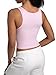 Danysu Women Cotton Rib Tank Top with Built in Bra Square Neck Crop Tank Fitted Basic Tops Blossom Pink XS
