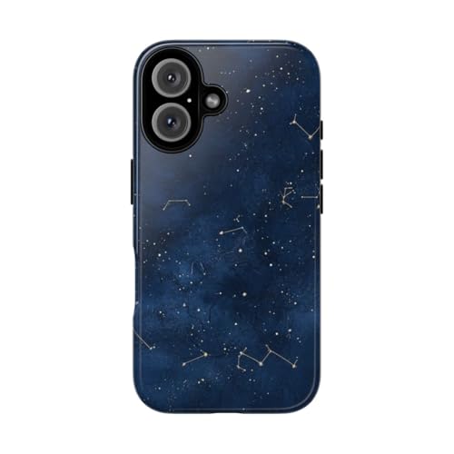 Coque iPhone 16 constellation bleu foncé, le cadeau idéal rigide et brillant