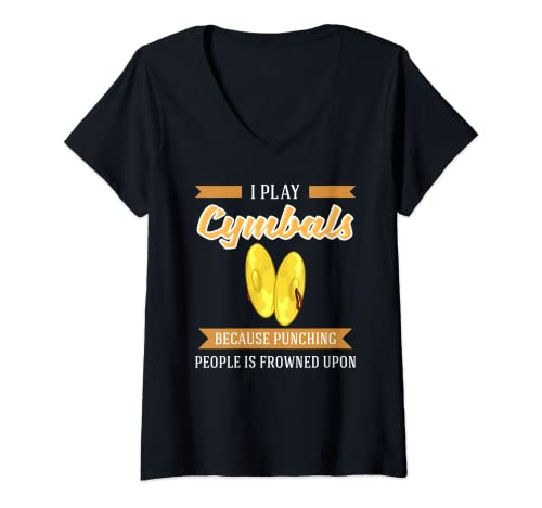 Femme Cymbales Drums Instrument de fanfare Percussion T-Shirt avec Col en V