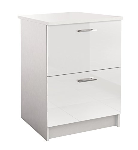 Berlioz Creations PRIMA PG6BCB Meuble Bas de Cuisine avec Plan de travail , 2 Tiroirs décors Blanc Brillant 60 x 60 x 85 cm, Fabrication 100% Française