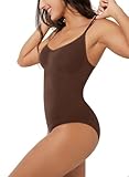ZENYA Women Shapewear Bodysuit Tummy Control Seamless Sculpting Adjustable Straps Body Shaper (Brown, S-M)
