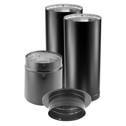 DuraVent DVL 6 x 6 Inch Diameter Stainless Inch Steel Double Wall Ceiling Chimney Wood Burning Stove DVL Pipe Connector Kit Black